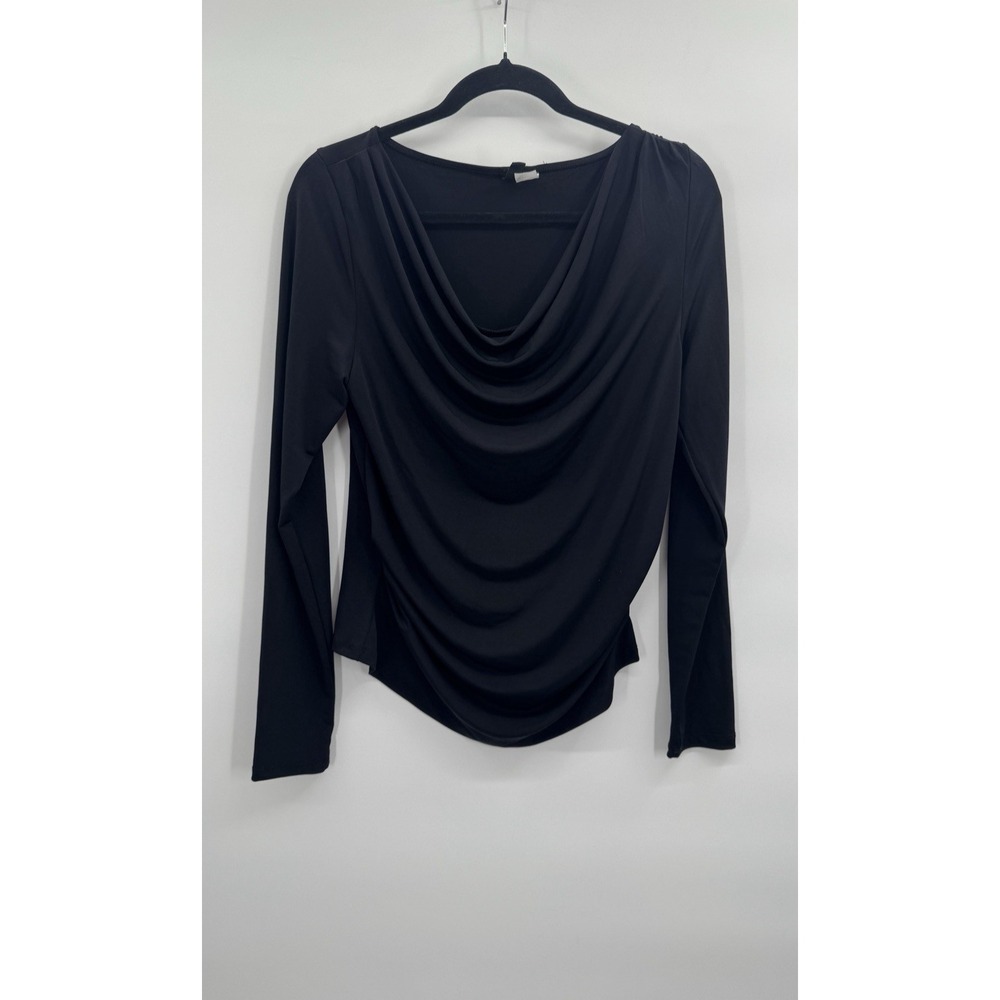 Womens XL Black Cowl Neck Blouse Stretch Top Minimalist Going Out Everyday Basic